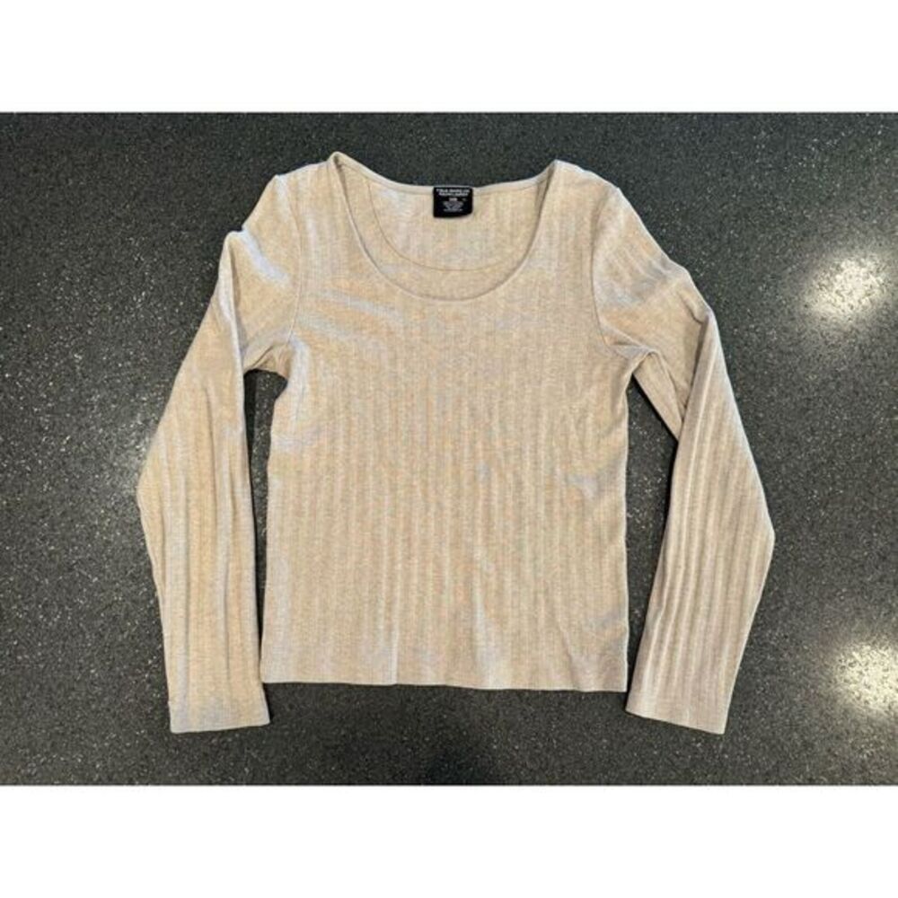 Vintage Polo Ralph Lauren Women's Ribbed Tan LS Spellout XL 90s Y2K
